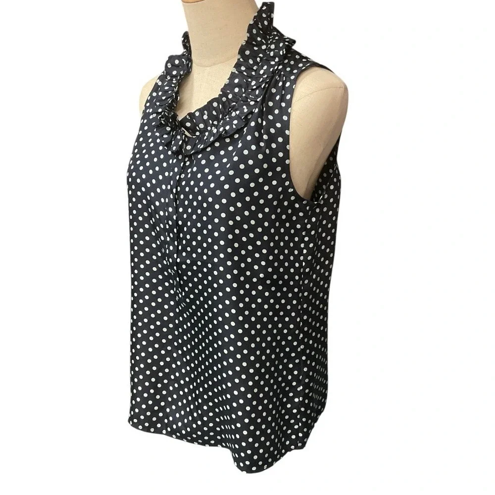J. Crew Women's Naomi Silk Polka Dot Top Ruffle Neck Sleeveless Blouse Size 4‎